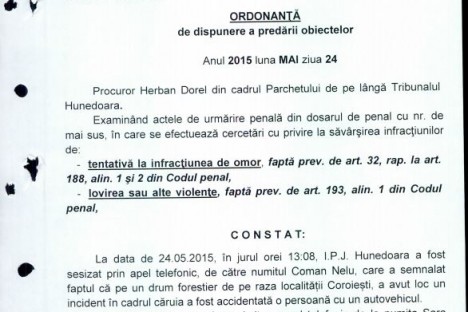 Ordonante de dispunere a predarii obiectelor 24.05.2015
