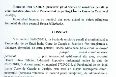 Ordonanta 05.09.2018 plangere catre petent Bocea Mihalache