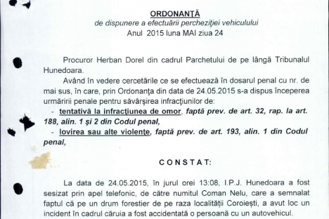 Ordonanta de dispunere a efectuarii perchezitiei vehiculului 24.05.2015