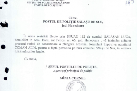 Plangere Lovire Salasan Luca - Alin Coman (confirmare politie)