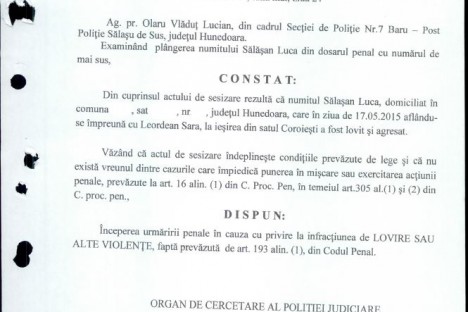 Ordonanta de incepere a urmaririi penale 24.05.2015 