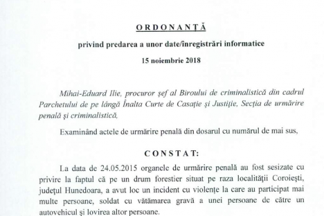 Ordonanta privind predarea unor date/inregistrari informatice 15.11.2018