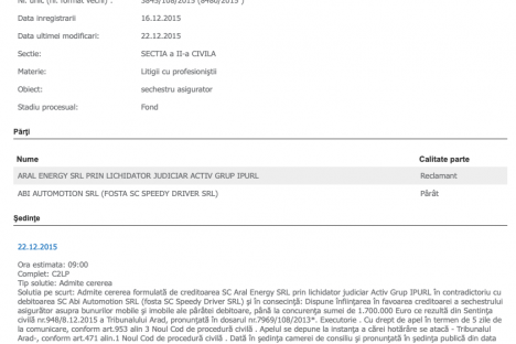 Instituire sechestru 3845/108/2015