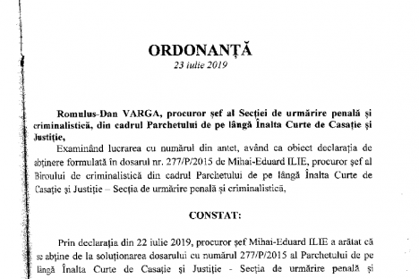 Ordonanta 23.07.2019 - Respingere declaratie de abtinere