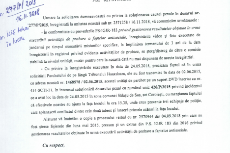 Raspuns Jandarmerie 16.11.2018 - Proces verbal de stergere a fisierelor foto/video de pe suport Hdd extern
