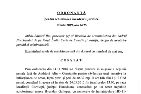 Ordonanta pentru schimbarea incadrarii juridice 19.07.2019 Mihai Euduard Ilie